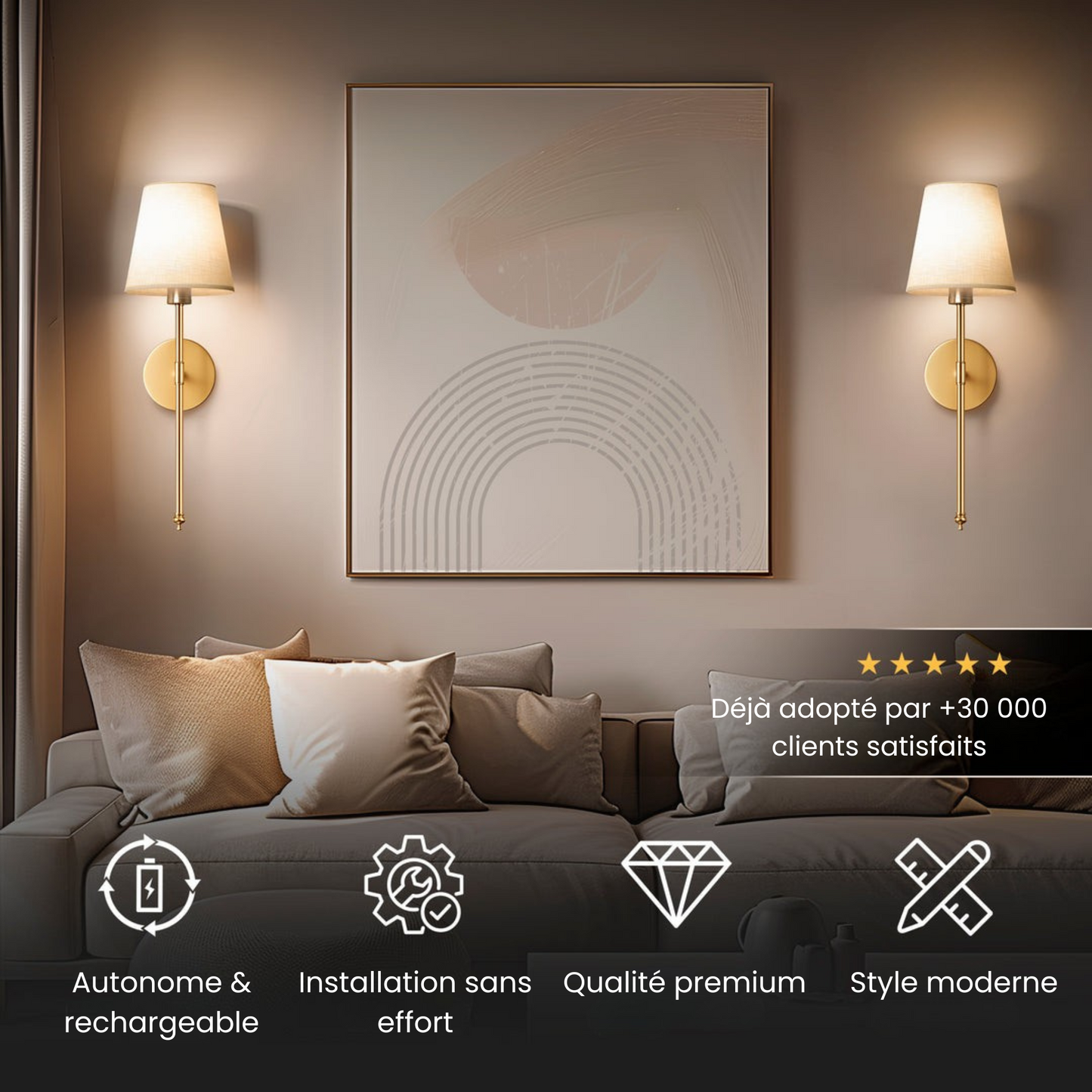Lampe Murale Sans Fil Design - Sans Perçage - Rechargeable & Élégante
