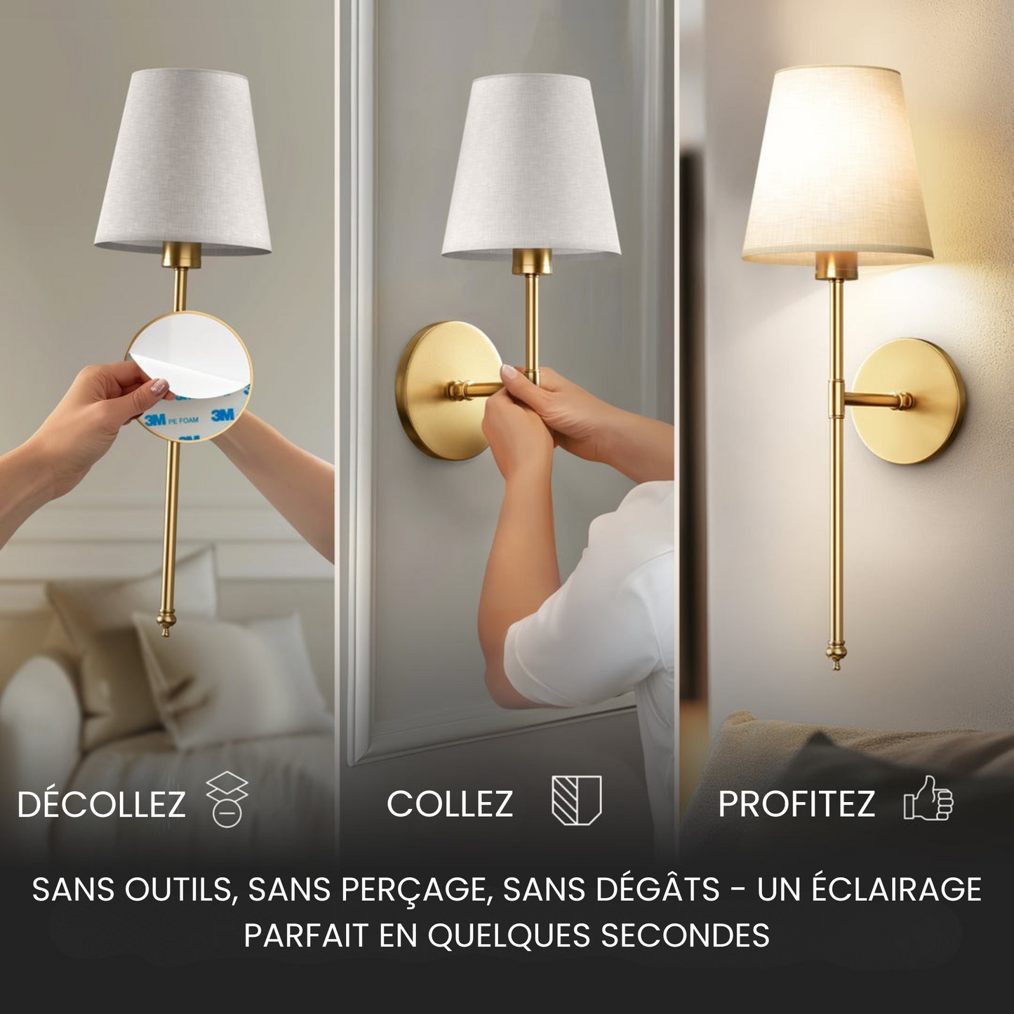 Lampe Murale Sans Fil Design - Sans Perçage - Rechargeable & Élégante