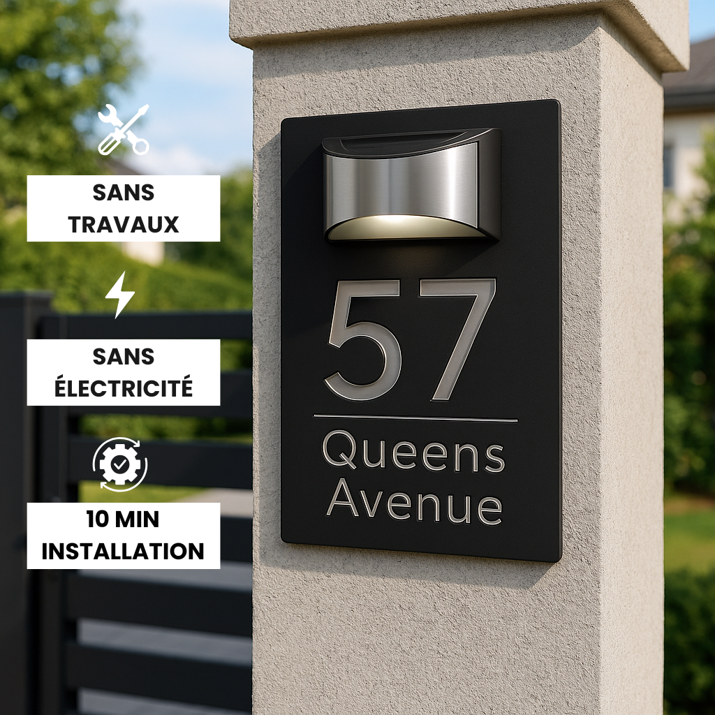 Plaque Numéro de Maison Solaire & Personnalisée