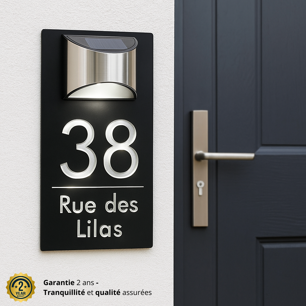 Plaque Numéro de Maison Solaire & Personnalisée