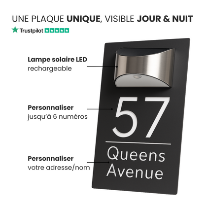 Plaque Numéro de Maison Solaire & Personnalisée